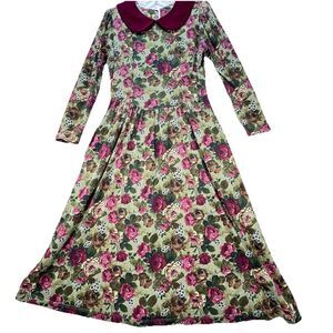 Vintage‎ 80s LANZ Originals Floral Cottagecore Prairie MIDI Dress Size Medium